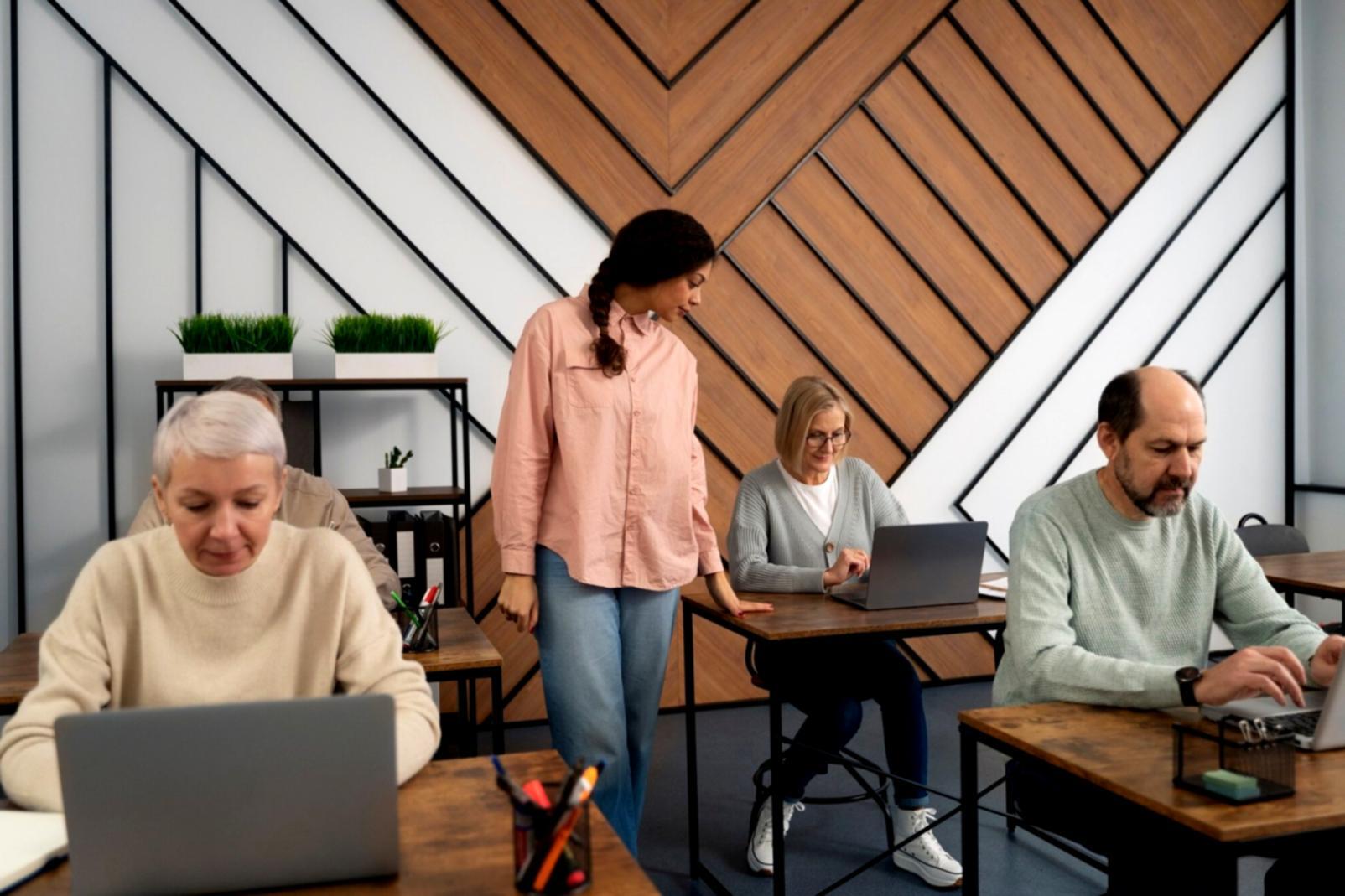 Students collaborating in flexible learning environment